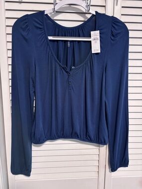 American Eagle Outfitters Navy Scoop-Neck Long Sleeve Henley